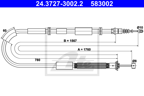 Cablu, frana de parcare 24.3727-3002.2 ATE