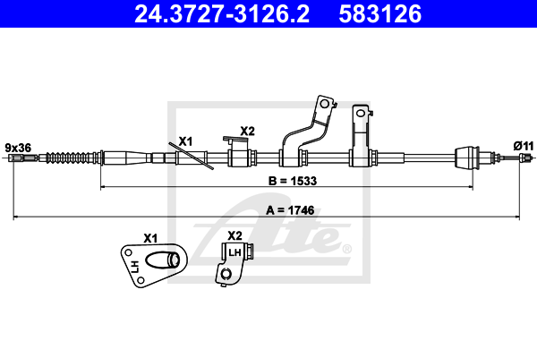 Cablu, frana de parcare 24.3727-3126.2 ATE