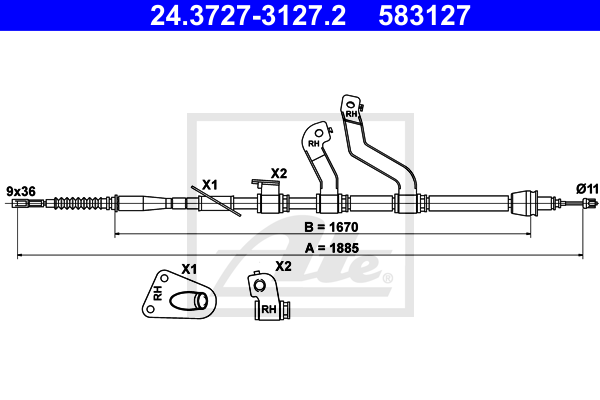 Cablu, frana de parcare 24.3727-3127.2 ATE