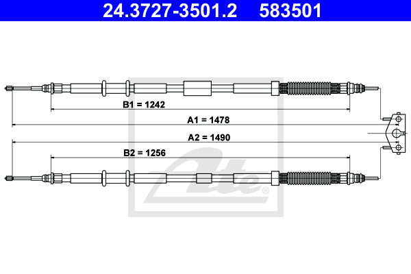 Cablu, frana de parcare 24.3727-3501.2 ATE