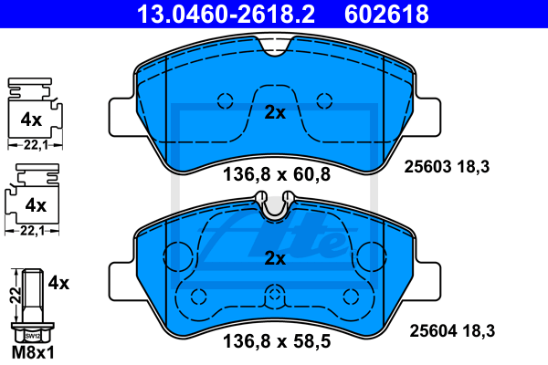 Set placute frana,frana disc 13.0460-2618.2 ATE