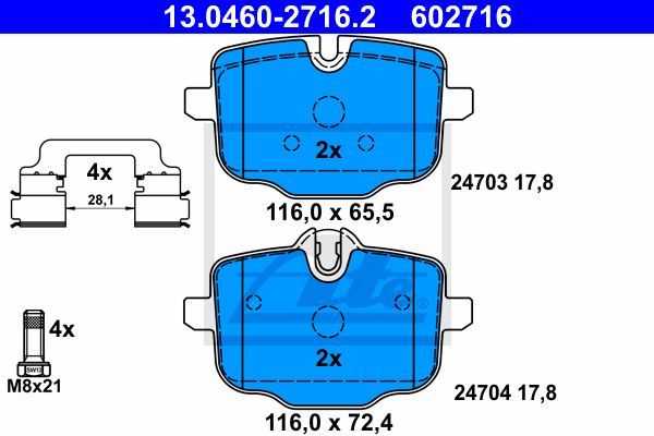 Set placute frana,frana disc 13.0460-2716.2 ATE