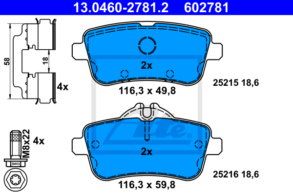 Set placute frana,frana disc 13.0460-2781.2 ATE