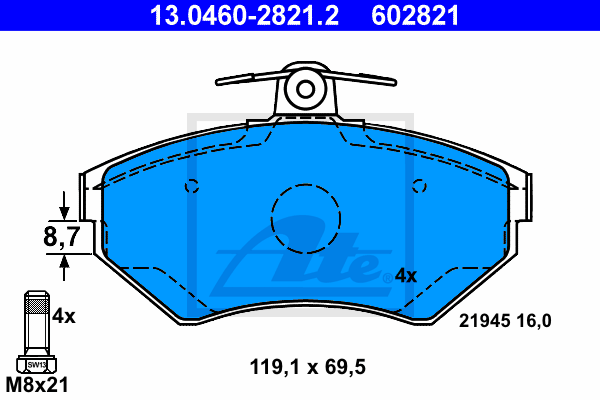 Set placute frana,frana disc 13.0460-2821.2 ATE