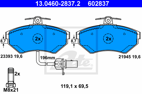 Set placute frana,frana disc 13.0460-2837.2 ATE