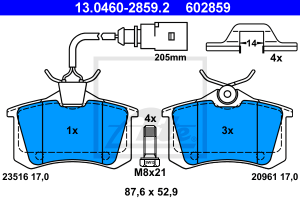 Set placute frana,frana disc 13.0460-2859.2 ATE