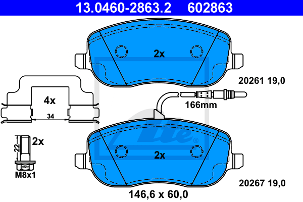 Set placute frana,frana disc 13.0460-2863.2 ATE