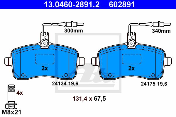 Set placute frana,frana disc 13.0460-2891.2 ATE