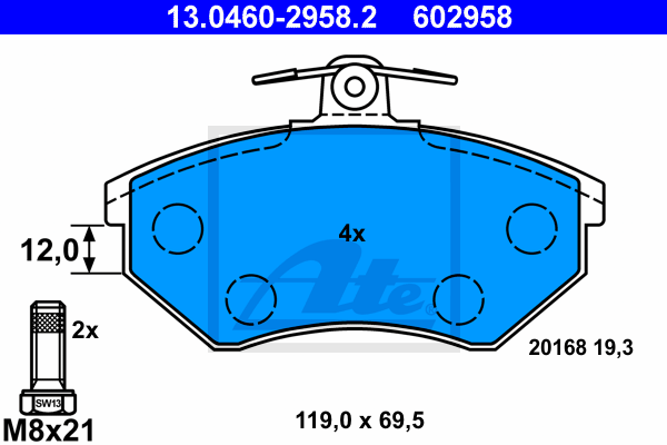 Set placute frana,frana disc 13.0460-2958.2 ATE