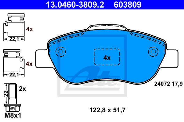 Set placute frana,frana disc 13.0460-3809.2 ATE