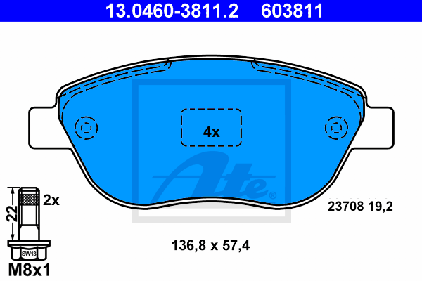 Set placute frana,frana disc 13.0460-3811.2 ATE