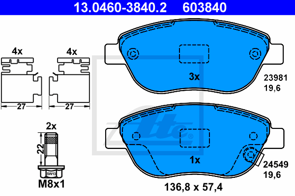 Set placute frana,frana disc 13.0460-3840.2 ATE