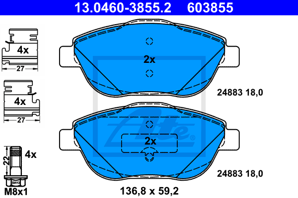 Set placute frana,frana disc 13.0460-3855.2 ATE