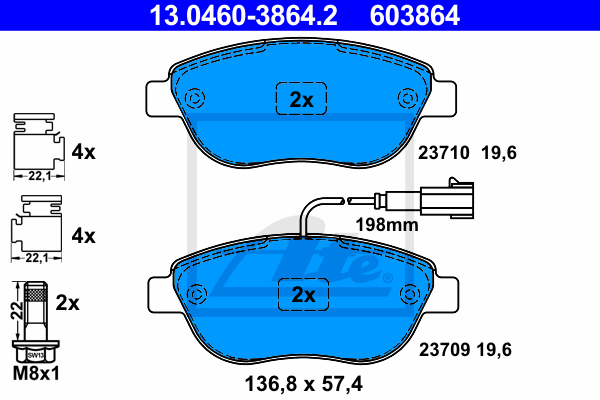 Set placute frana,frana disc 13.0460-3864.2 ATE