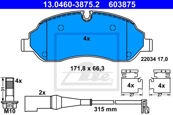 Set placute frana,frana disc 13.0460-3875.2 ATE