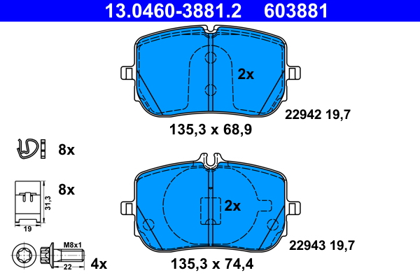 Set placute frana,frana disc 13.0460-3881.2 ATE