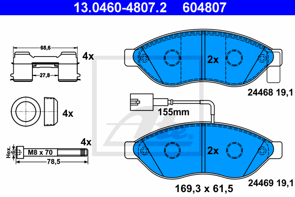 Set placute frana,frana disc 13.0460-4807.2 ATE