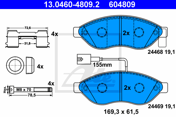 Set placute frana,frana disc 13.0460-4809.2 ATE