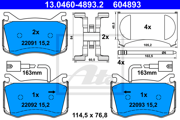 Set placute frana,frana disc 13.0460-4893.2 ATE