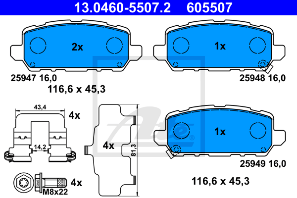 Set placute frana,frana disc 13.0460-5507.2 ATE