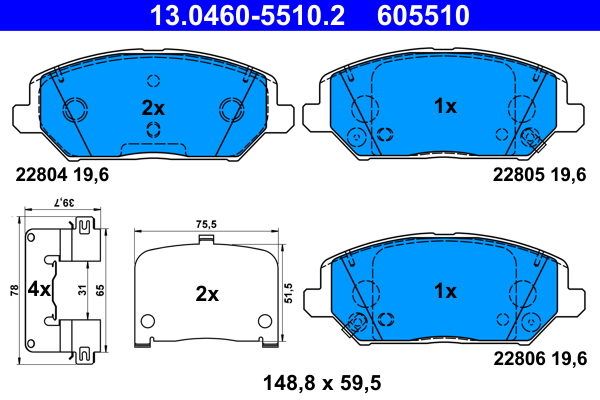 Set placute frana,frana disc 13.0460-5510.2 ATE