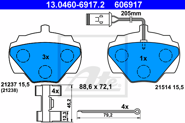 Set placute frana,frana disc 13.0460-6917.2 ATE