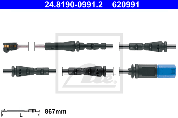 Senzor de avertizare,uzura placute de frana 24.8190-0991.2 ATE