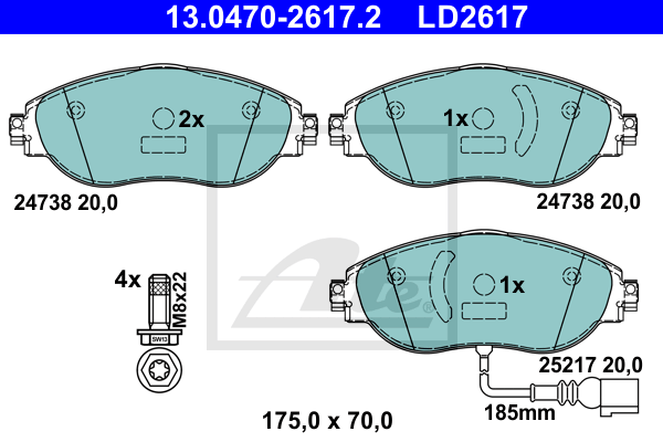 Set placute frana,frana disc 13.0470-2617.2 ATE