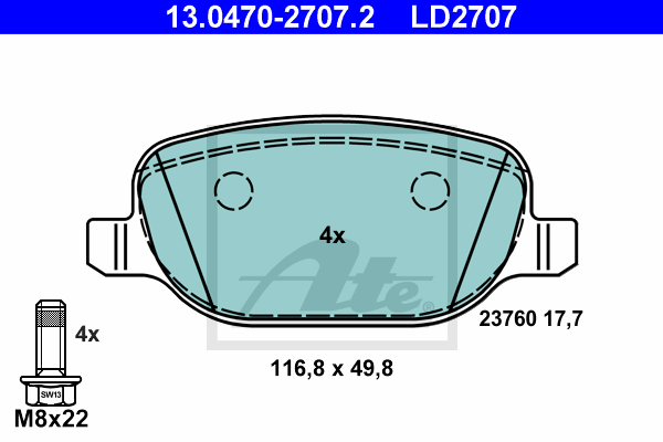 Set placute frana,frana disc 13.0470-2707.2 ATE