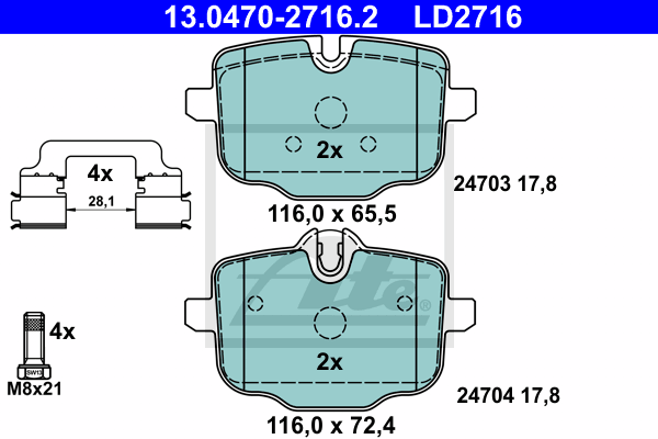 Set placute frana,frana disc 13.0470-2716.2 ATE