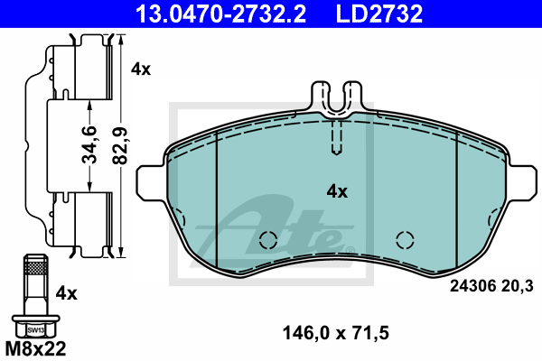 Set placute frana,frana disc 13.0470-2732.2 ATE