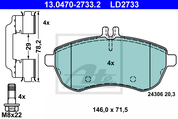 Set placute frana,frana disc 13.0470-2733.2 ATE