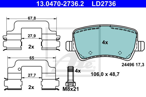 Set placute frana,frana disc 13.0470-2736.2 ATE