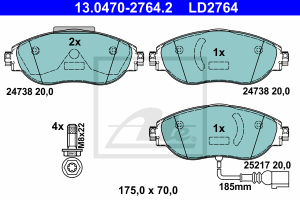 Set placute frana,frana disc 13.0470-2764.2 ATE