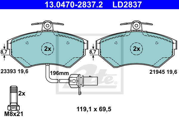 Set placute frana,frana disc 13.0470-2837.2 ATE