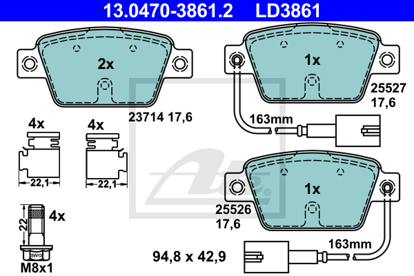 Set placute frana,frana disc 13.0470-3861.2 ATE