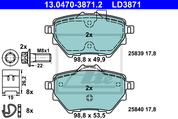 Set placute frana,frana disc 13.0470-3871.2 ATE