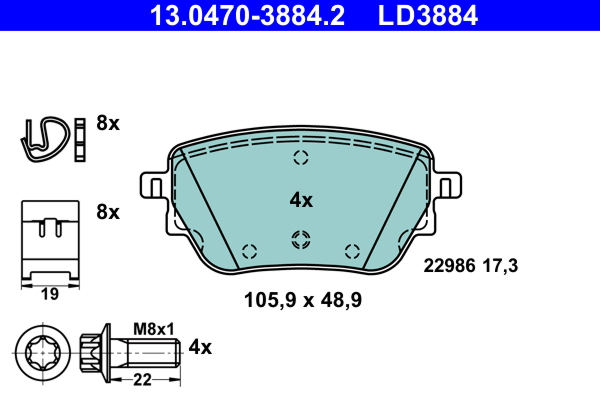 Set placute frana,frana disc 13.0470-3884.2 ATE