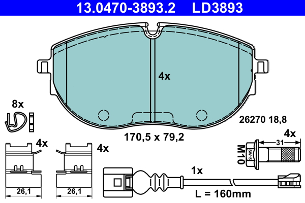 Set placute frana,frana disc 13.0470-3893.2 ATE