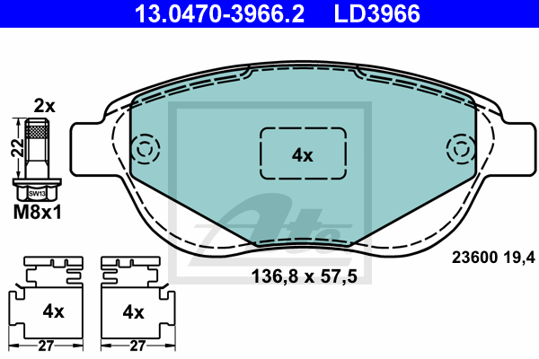 Set placute frana,frana disc 13.0470-3966.2 ATE