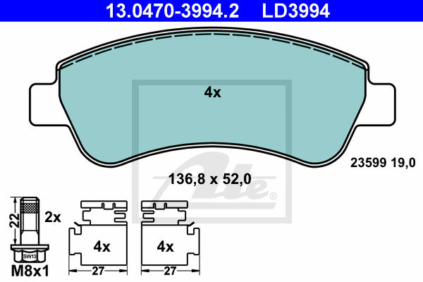 Set placute frana,frana disc 13.0470-3994.2 ATE