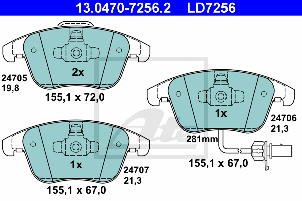 Set placute frana,frana disc 13.0470-7256.2 ATE