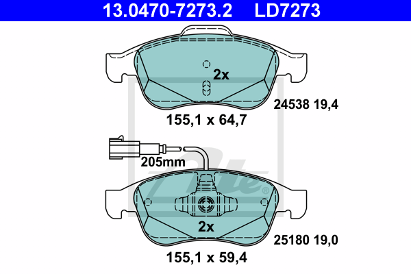 Set placute frana,frana disc 13.0470-7273.2 ATE