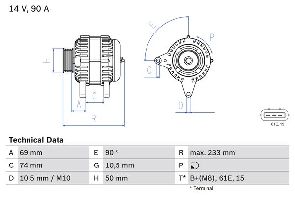 Generator / Alternator 0 986 040 390 BOSCH