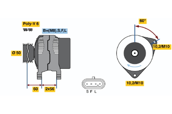 Generator / Alternator 0 986 044 521 BOSCH