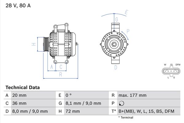 Generator / Alternator 0 986 046 580 BOSCH