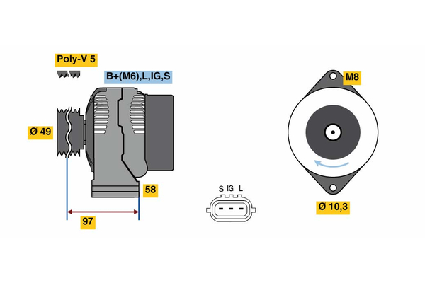 Generator / Alternator 0 986 080 010 BOSCH