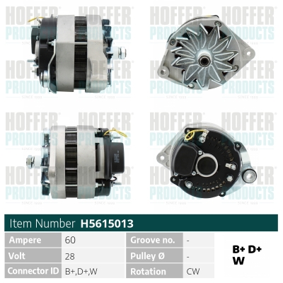 Generator / Alternator H5615013 HOFFER