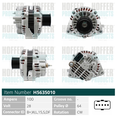 Generator / Alternator H5635010 HOFFER