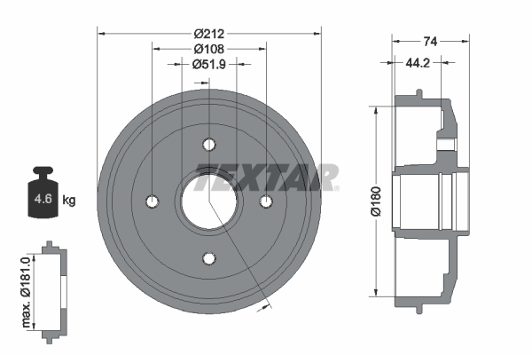 Tambur frana 94011800 TEXTAR